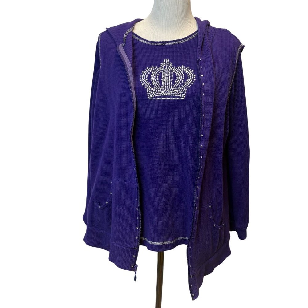 Quacker Factory Purple Rhinestone Crown Med 2 Pc Womens Sleeveless Vest & Top LS